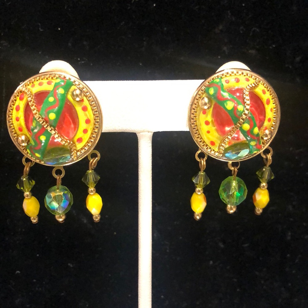 Vintage Michal Golan Modern Art Clip On Earrings-NWT-Boutique